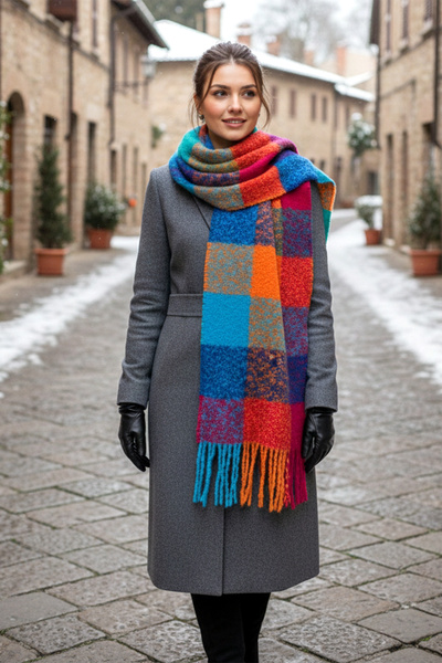 REMSA Tasseled Boucle Scarf Shawl 42X205 cm 1256 Pink