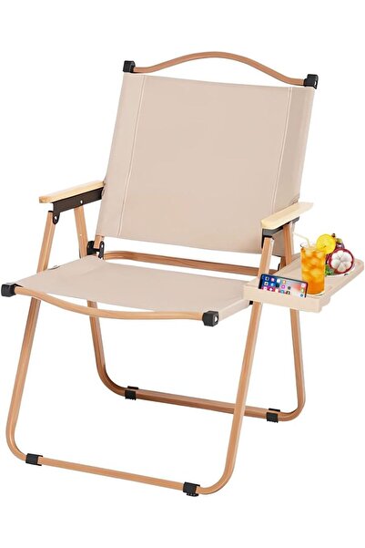 AutoFamily كرسي تخييم AUTO FAMILY باللون البيج، كرسي خارجي محمول قابل للطي