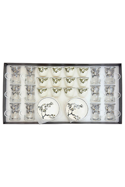 ALQANNAS طقم شاي وقهوة 3طقم من 6 قطعة | أكواب شاي زجاجية كريستالية بطبعة زهور...