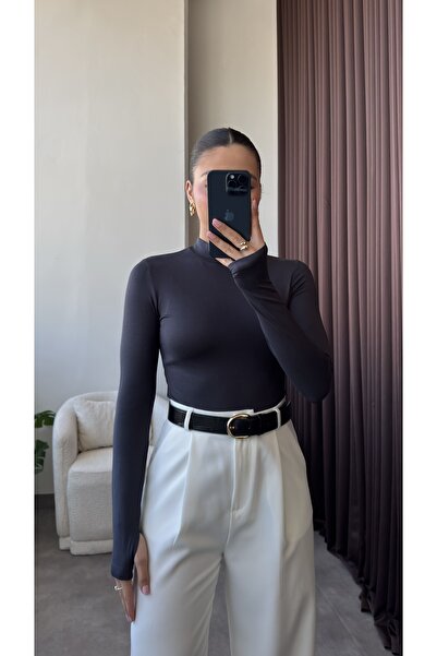 YOUR NAME Bluză de damă cu gât roscat antracit cu detaliu degete