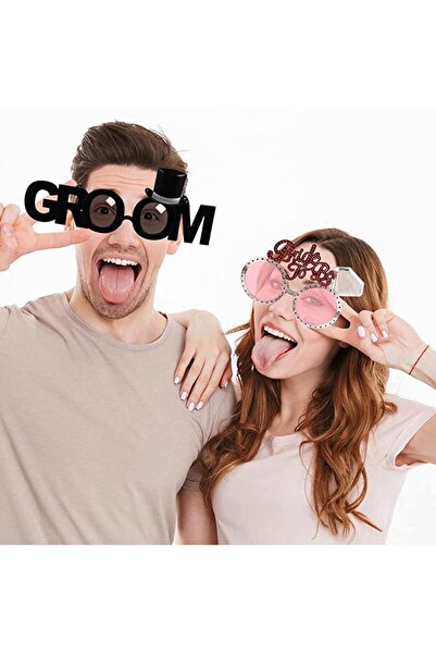 partidolu Gelin Damat Konsept Bride ve Groom Yazılı Parti Gözlüğü 2 Adet