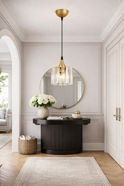 ESSLİGHT Azra Tekli Eskitme Sarkıt Kristal Taşlı Modern Antre Hol Avizesi