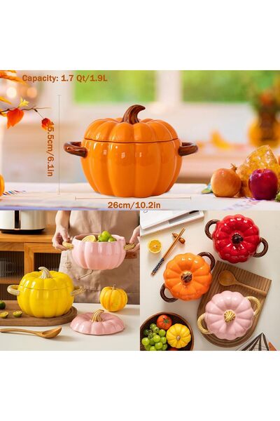Generic 800ml Ceramic Pumpkin Bowl Covered Stockpot Pottery Casserole, Halloween Thanksgiving Decor .