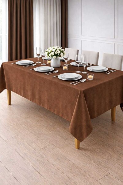 PerdeYap1980 Τραπεζομάντιλο με βελούδινη υφή καφέ