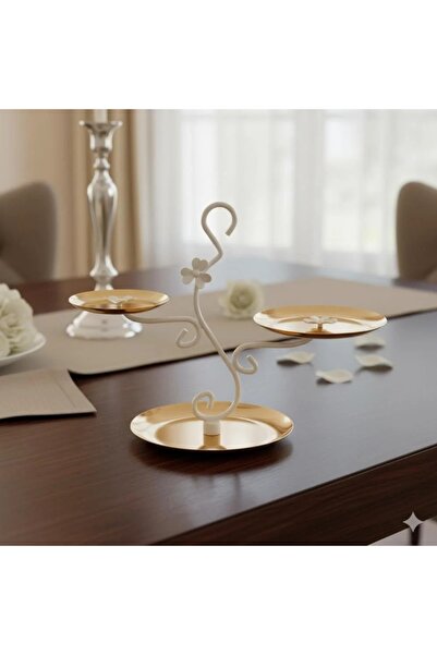 Dania Sweets rack with 3 plates, gold and white handle