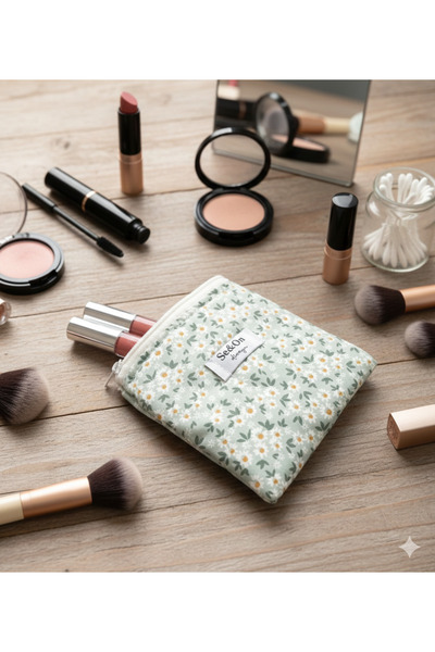 Se&On dizayn Mint papatya desenli beyaz fermuarlı astarli kucuk cüzdan mini m...