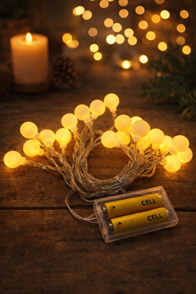 ALSHOP 3 Metre 20 Ledli Mini Beyaz Top Led Pilli Sarkıt Loş Işık