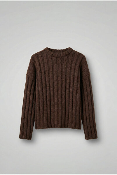 ablukaonline Мъжки пуловер с дебели ребра, кафе