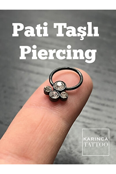 Karınca Piercing Kedi Köpek Pati Taşlı Siyah Kulak Helix Septum Halka Piercin...