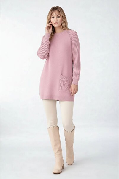 MAMAYAGA Women's Long Sleeves Self-Textured Crew Neck Tunic Oversized Stylish...