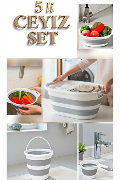 Miami Home Katlanabilir Multi 5’li Set - Sepet Kova Maşrapa Badya Süzgeç