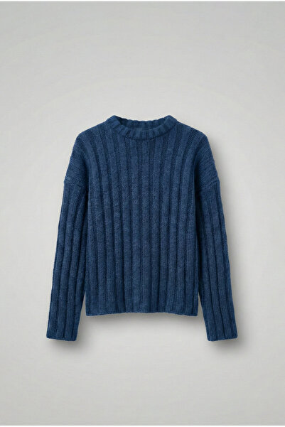 ablukaonline Erkek Oversize Kalın Fitilli Triko Kazak Indigo