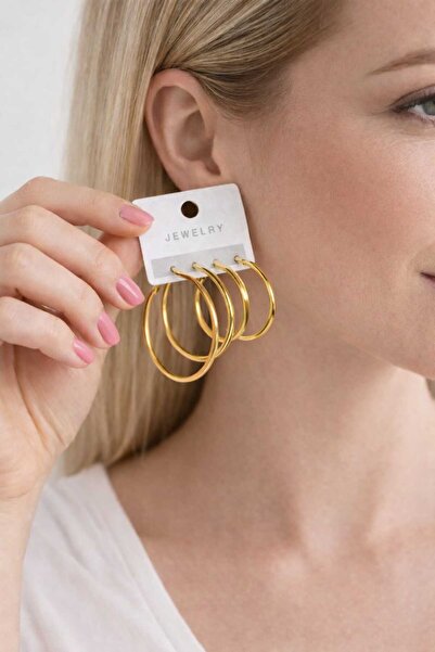 Furtek Aksesuar Women's Steel 2 Size Hoop Earring Set 3 cm 4 cm Non-Tarnish 4...