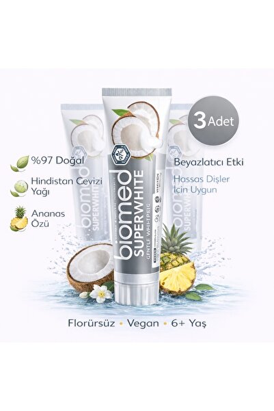 Biomed Superwhite Diş Macunu 3’lü Set – Doğal İçerik, Vegan, Beyazlatıcı