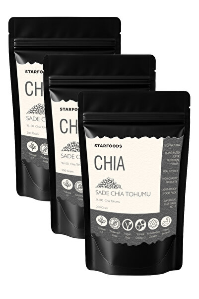 STARFOODS 3 Paket Chia Tohumu 200 Gr. x 3 Paket 600 Gr. Paraguay Chia