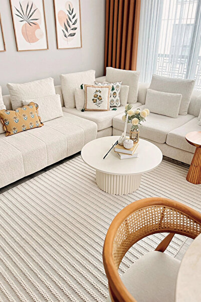 Eliz Home Beyaz Yumuşak Dokuma Halı Salon Mutfak Oturma Odası Koridor Yolluk ...