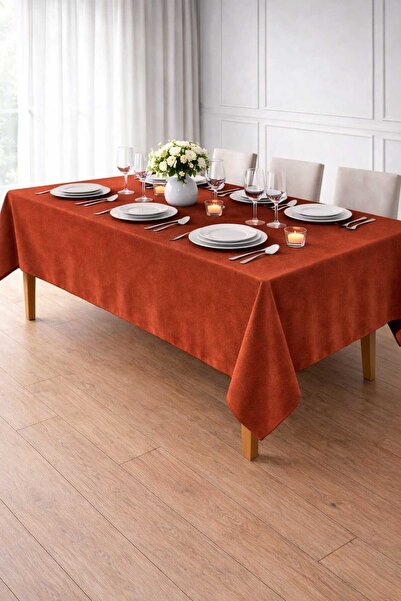 PerdeYap1980 Față de masă texturată catifelată de culoarea cărămizii