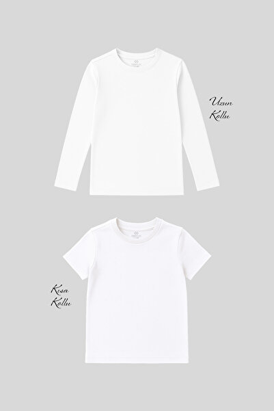 TOMMY LIFE Standart Fit Basic O Yaka 2li Paket Beyaz Unisex Çocuk T-Shirt