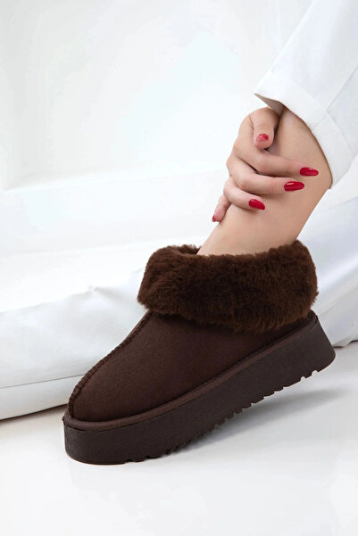 Lively Stylish Pantofi Alice Brown pentru femei, cu talpă groasă, cu blană în...