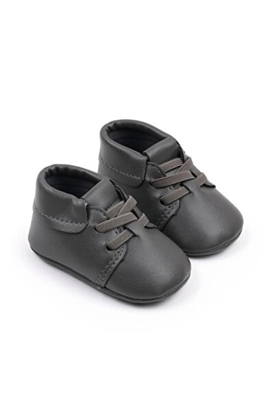 Superbaby Pantofiori gri pentru baietei pentru primii pasi, model Stan cu sir...