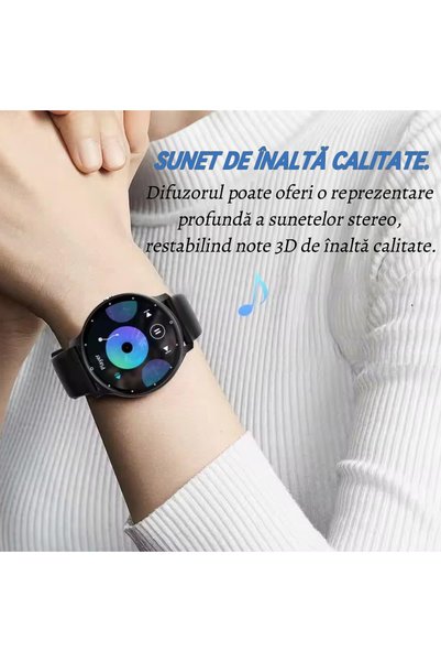 ZUKO Ceas inteligent rotund crem, compatibil cu iOS/Android