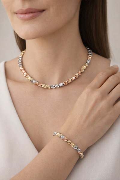 FA LORA TAKI Altın Kaplama Üç Renkli Kıvrımlı Boncuk Model Set