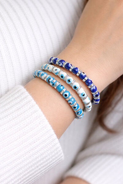 tutu tasarım alaçatı Evil Eye Bead Bracelet Set of Three
