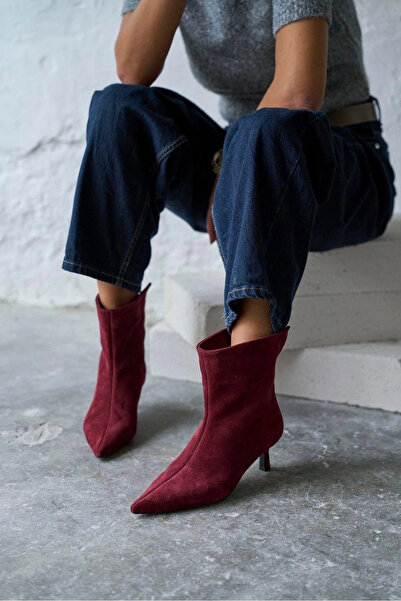 Lively Stylish Trisha Cizme scurte din piele intoarsa pentru femei, cu toc, c...