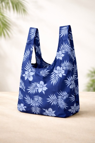 PUREYSMA Lacivert Desenli Katlanabilir Bez Alışveriş Çantası – Suya Dayanıklı...