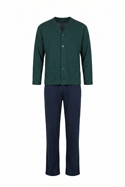 Aydoğan Men's buttoned pajamas 3469, cotton, Aydogan-Green-L INTL