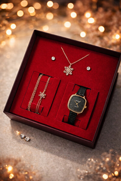 wesscollection Kadın Kol Saati Kolye Bileklik Ve Küpe Seti - SİYAH GOLD