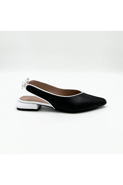 Siyah-Beyaz Deri Slingback Babet – Şık ve Rahat Tasarım