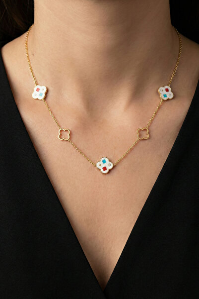 Modacaprea قلادة بيضاء مطلية بالمينا على شكل زهرة من الفولاذ عيار 22 قيراط، 4...