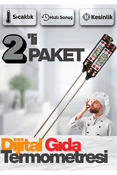 edewatt Dijital LCD 2 Adet Siyah Renk Gıda Yemek Termometresi Yemek Isı Ölçer...