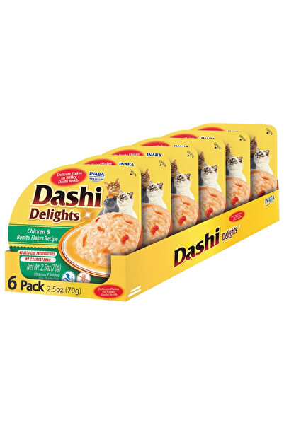 Inaba أكواب داشي ديلايت دجاج مع رقائق البونيتو 70 غرام، عبوة من 6 قطع