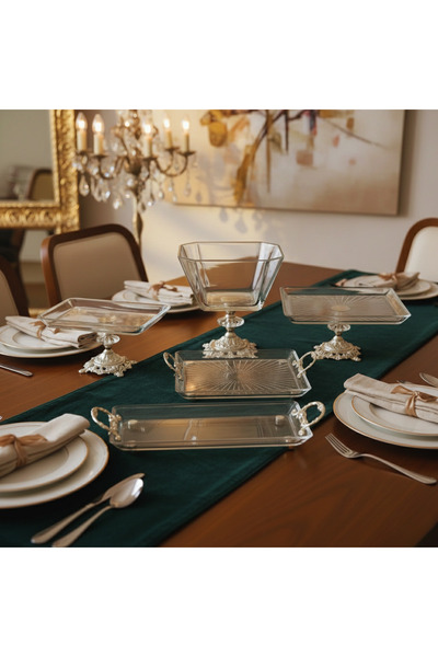 MaviDamla 5 Parça Gümüş Döküm Ayaklı Cam Servis Seti