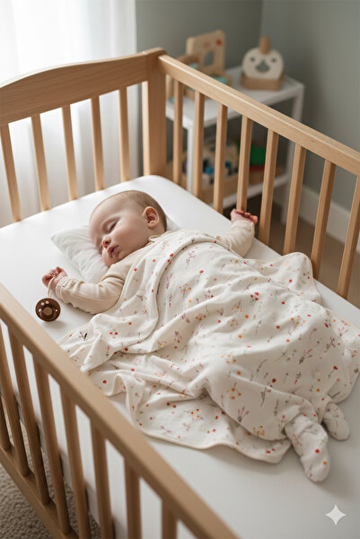MAHFEL %100 Pamuklu Organik Çiçek Baskılı Bebek Çocuk Battaniyesi