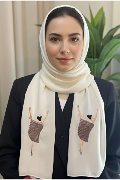 Veil Designer طرحة بيضاء بوال بقماش ياباني بتطريز رسمة باليرينا المقاس : 60 *...