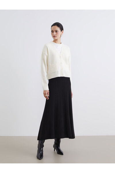 LC Waikiki Seray Yeni Sezon Beli Lastikli Kendinden Desenli Kloş Triko Etek