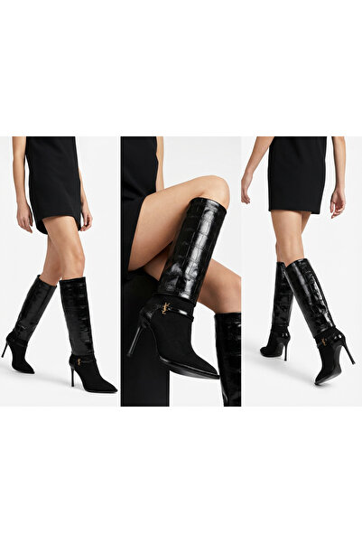 MARY Premium Kroko Dokulu Uzun İnce Topuk Kadın Çizme