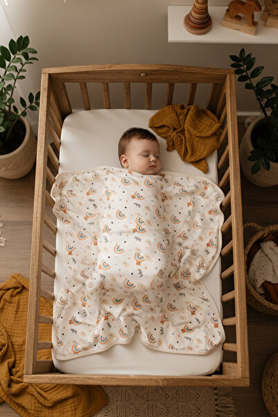 MAHFEL بطانية أطفال مطبوعة بألوان قوس قزح مصنوعة من القطن العضوي بنسبة 100%