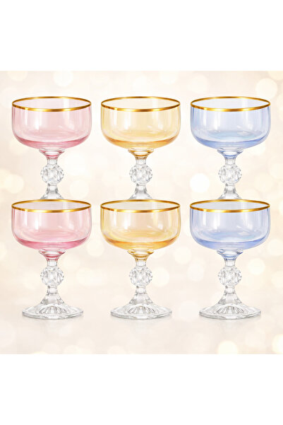 crystalex 6'lı Bohemia Crystal Altın Lüster Ağızlı 3 Renk Ayaklı Bardak 200cc...