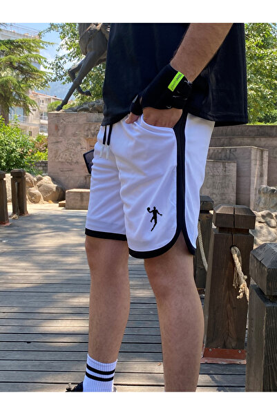 Relax family xf Erkek Beyaz Basketbol Futbol Çizgili Şort Fitness Spor Egzers...