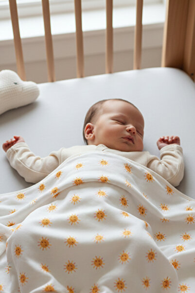 MAHFEL بطانية أطفال مطبوعة بالشمس مصنوعة من القطن العضوي بنسبة 100%