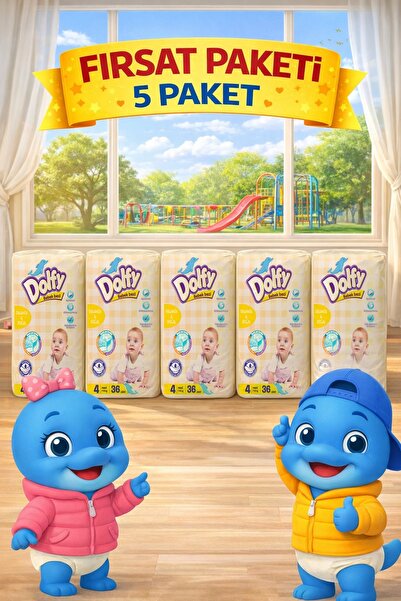 DOLFY Bebek Bezi 4 Beden Ekonomik Fırsat Paketi I 180 Adet I 7-14 Kg (36X5 PA...