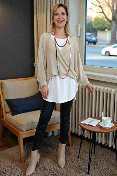 SHOPPEBUTİK Relaxed Fit Mercerized Knitwear with Degaje Collar Bohemian Chic ...