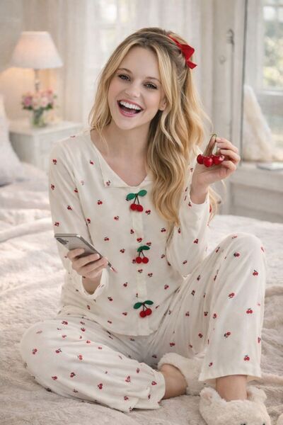 GAMDELLE MODA Kadın Desenli Kaşkorse Önü Patlı İkili Takım