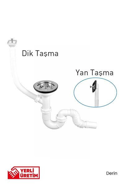 GGama S Tekli Çöpmak Sifonu Taşmalı Derin Yan Taşma Lavabo Gider Takımı
