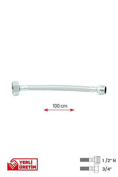Gama Paslanmaz Çelik Flex Hortum 1/2 Nipel - 3/4 Tesisat Bağlantı Hortumu 100 cm