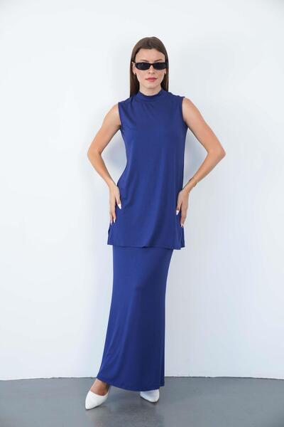 penyebizden Σετ τουνίκ και φούστας από βισκόζη χωρίς μανίκια-Μπλε